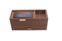 Organisateur de bureau pliable en cuir personnalisable avec chargeur sans fil pour téléphone, fournitures de bureau, support et tiroir pour articles divers