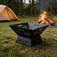Brasero portable pliable robuste avec revêtement noir pour le camping, la cour et le patio – Brasero personnalisé