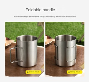 Bicchiere isolato eco-friendly in acciaio inox 200ML 300ML 400ML 304 manico pieghevole tazza <span class=keywords><strong>da</strong></span> tè per campeggio fiamme libere uso - Product Image 4