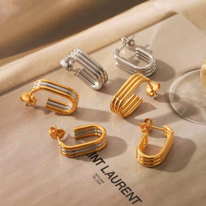 KITI Trendy Geometrik Çubuk U Şekli Karışık Altın Gümüş Paslanmaz Çelik Minimalist Halka Küpeler - Product Image 2