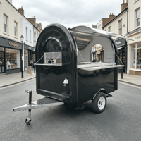 Chariot de restauration rapide mobile rond personnalisé, remorque alimentaire simplifiée, kiosque à café vintage avec évier en aluminium et acier inoxydable