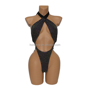 Traje de Baño S662 con Pedrería de Diamantes, Estilo Halter, para Club Nocturno, Playa, Sexy, con Cristales, Ropa de Baile Exótica - Product Image 3