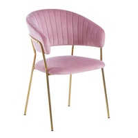 Chaise de salle à manger moderne en velours rose avec dossier incurvé capitonné et pieds en métal doré