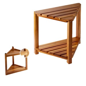 Caoxian Gancheng Bamboo Bathroom <b>Stool</b> 42cm Two Tier Storage Rack Natural <b>Wood</b> Color <b>Shower</b> And Toiletries Organizer - Product Image 5