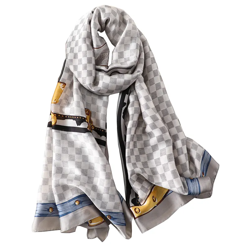 2020! gran oferta de bufanda de seda para mujer, chal de raso estampado digital a cuadros en 4 colores de lujo para chicas