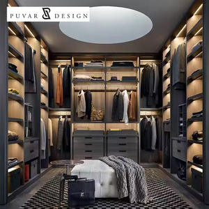 Luxury Italian U-shaped Walk-in Closet <strong>Wardrobe</strong> Modern LED Lighting Custom Bedroom Modular Open Storage <strong>Wardrobe</strong> Cabinet <strong>Unit</strong> - Product Image 1