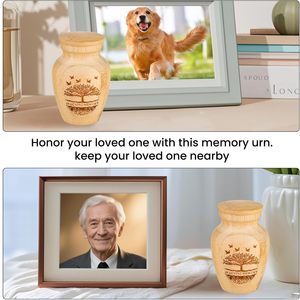 Mini urna commemorativa <span class=keywords><strong>in</strong></span> bambù per ceneri di animali domestici, con motivo Albero della Vita inciso, piccolo portaceneri commemorativo per gatti e cani. - Product Image 5