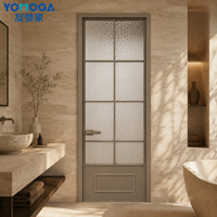 Puerta de Baño Estilo Francés, Puerta con Marco de Aluminio y Vidrio de Privacidad para Espacios de Baño