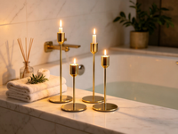 Porte-bougie conique en métal doré |   Ensemble individuel ou personnalisé |   Plusieurs hauteurs |   Décoration de mariage et de la maison