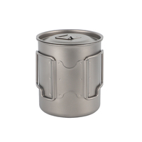 Mug en titane pur minimaliste écologique avec logo personnalisé, avec couvercle, poignée pliable, léger, portable, bouteille d'eau de camping