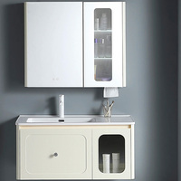 Ensemble de meuble-lavabo de salle de bain blanc crème haut de gamme en bois massif laqué avec miroir de maquillage intelligent anti-buée et lavabo en céramique