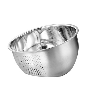 Stainless Steel <b>Colander</b> 304 Thickened Slanted Bottom Drain Basket For Rice Vegetable Washing Kitchen Use - Product Image 2