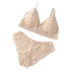 Conjunto de Lencería Femenina con Tirantes Ajustables Franceses, Hebilla Trasera, Encaje Bordado, Top Tubo y Braguitas - Product Image 1