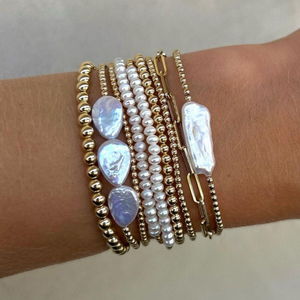 Fashion Freshwater Pearl Stackable <strong>Bracelet</strong> Women Non Tarnish 18k <strong>Gold</strong> Plated Stainless Steel Beads <strong>Beaded</strong> Stretch <strong>Bracelets</strong> - Product Image 2