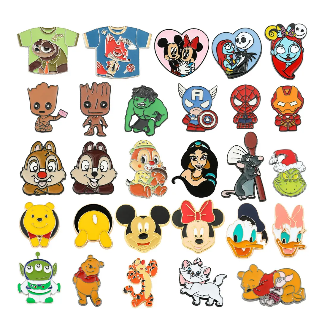 Exquisite Metal Badges Ornaments Cartoon Cute Mickey Marvel Groot Zootopia Princess Pins Decoration Bag Clothes Hat Metal Brooch