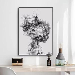 Póster de pintura de pared escandinavo nórdico imágenes en blanco y negro pluma Arte Abstracto impresiones ilustraciones decoración pintura - Product Image 1