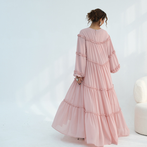 Loriya 2026 Nouvelle Robe Musulmane Vêtements Islamiques Femme Abaya Robes Modestes É<span class=keywords><strong>l</strong></span>égantes en Mousseline de Soie Robe Longue à Volants Superposés pour Femme - Product Image 3