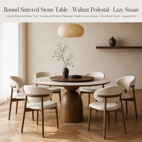 Table à manger ronde en chêne moderne et ensemble de 6 chaises avec plateau tournant, mobilier compact pour la maison