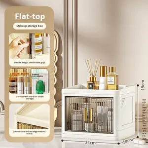 Organisateur de maquillage pliable en plastique transparent, tiroir rotatif de bureau, boîte de rangement de cosmétiques multifonction de luxe, boîte de rangement pour dortoir - Product Image 2