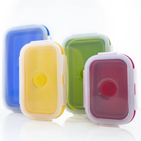 Boîte à lunch rectangulaire pliable en silicone colorée avec couvercle verrouillable 350 500 800 1200ml, récipient alimentaire pliable compatible micro-ondes