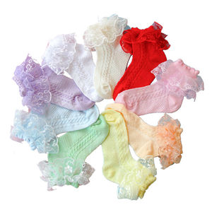 Chaussettes pour bébés filles en dentelle de coton de haute qualité en gros, nouvelles, colorées, roses, à volants, en dentelle pour enfants - Product Image 4