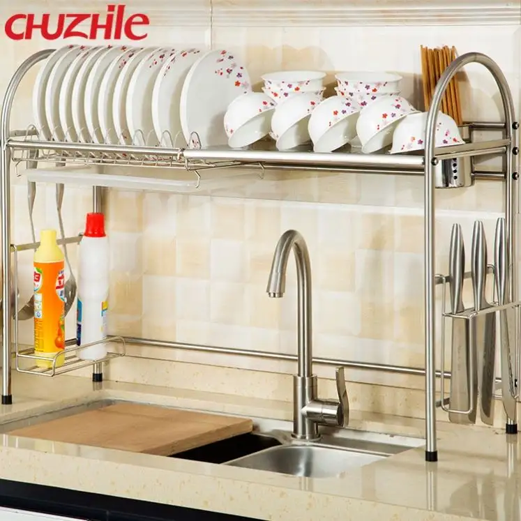 China kitchen accessory supplier ChuZhiLe stainless steel kitchen utensil rack 3layer drainer dish storage holders