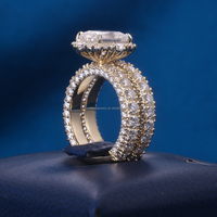 Maßgefertigter Damen 10K 14K 18K Massivgold PT950 3CT 5CT VVS Smaragdschliff Labor-Gezüchteter Diamant Hochzeits-Verlobungs-Halo-Ring-Set