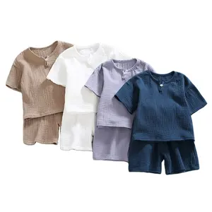 Traje de manga corta de algodón orgánico para bebés, traje de noche personalizado para niños y niñas, ropa para el hogar, pantalones cortos, traje informal de verano