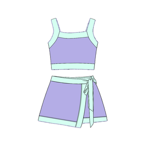 Girls Tennis Outfit <b>Kids</b> Gym Set Sleeveless <b>Crop</b> <b>Top</b> Skirt Set Built in Shorts for Dance Pe Custom Size - Product Image 2