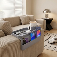 Plateau de rangement pour accoudoir de canapé en silicone avec porte-gobelet, organisateur de télécommande pour canapé avec poches latérales, rangement antidérapant pour accoudoir