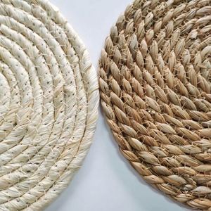 Sets de table tissés en rotin, sous-plats en jonc de mer, sets de table ronds en rotin, assiettes de présentation rondes en rotin - Product Image 4
