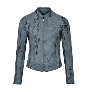 Veste pour femme en cuir Nappa gris 100% véritable, texture croco gaufrée, quincaillerie haut de gamme, marque privée, OEM/ODM, vente en gros - Product Image 1