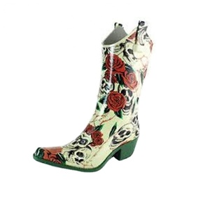 <span class=keywords><strong>Bottes</strong></span> <span class=keywords><strong>de</strong></span> <span class=keywords><strong>pluie</strong></span> en caoutchouc à talon haut pour femmes, motif tête <span class=keywords><strong>de</strong></span> <span class=keywords><strong>mort</strong></span>, style Wellingtong - Product Image 1