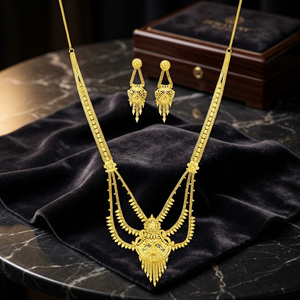 Wholesale Dubai Style <b>Fashion</b> <b>Necklaces</b> 14K18K24K Micron Gold Plated Brass Rani Haar Bridal Wedding Set Traditional Design - Product Image 6