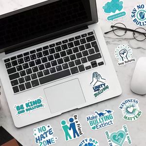 50 Uds dibujos animados azul Anti Bullying texto Graffiti PVC pegatinas impermeables DIY decoración teléfono funda Notebook taza de agua - Product Image 5