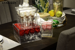 Boîte acrylique avec des motifs de roses, 24/lot, fausses fleurs, pour l'éternité, simple et durable, vente en gros - Product Image 6
