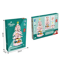 Jouets de Noël pour enfants, arbre de Noël rotatif, train mécanique, briques roses éducatives DIY, cadeau de Noël pour enfants, modèle de construction