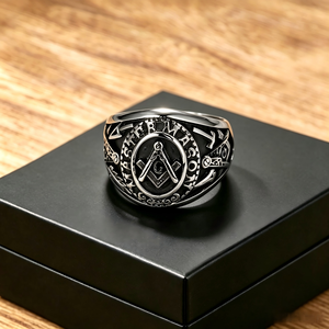 Einzigartiger Schwarz Beschichteter Günstiger Herrenring Edelstahl-Schmuck Freimaurer-Ringe für Männer - Product Image 2
