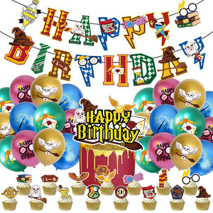 Cartoon <strong>Harry</strong> Birthday Decorations of Magical Wizard Birthday <strong>Party</strong> <strong>Supplies</strong> Include Happy Birthday Banner Cake Topper Balloons - Product Image 1