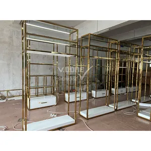 High-end altın giyim mağazası vitrin rafı tasarım perakende mağaza metal vitrin rafı s raf elbise kabin rafı dükkan için