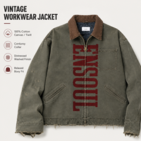 Vestes Detroit vintage entièrement personnalisées pour hommes, en toile vieillie, col en velours côtelé, style camionneur court avec impression personnalisée