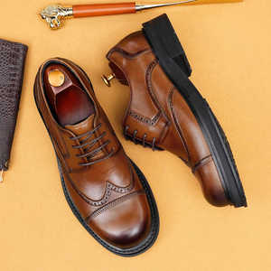 Chaussures en cuir formelles pour hommes 2026, chaussures en cuir véritable à bout rond de style britannique décontracté, chaussures de mariage pour hommes - Product Image 2