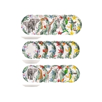 Service de table exotique, ensemble de vaisselle en porcelaine fine décorée de 18 pièces