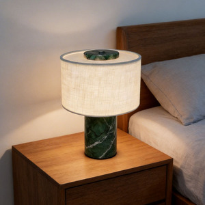 Lámpara de Mesa Moderna y Sencilla de Mármol <span class=keywords><strong>con</strong></span> Pantalla de Tela, Lámpara de Noche LED <span class=keywords><strong>con</strong></span> Funcionamiento a Batería - Product Image 4