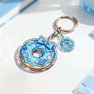 X48 Customizable Diy Keychain Anime Cake Alloy Plastic Keychain Silk Screen Printed Personalised Cartoon Design <b>Key</b> <b>Ring</b> - Product Image 1