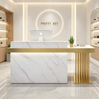 Comptoir d'accueil moderne pour salon de coiffure, petit, blanc et or, de luxe, d'occasion, pour salon de manucure, à vendre