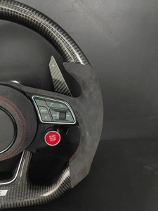 พวงมาลัยคาร์บอนไฟเบอร์หุ้มอัลคันทาร่าพร้อมแป้นเปลี่ยนเกียร์สำหรับ <span class=keywords><strong>Audi</strong></span> A3 A4 A5 <span class=keywords><strong>A6</strong></span> Q3 Q5 Q7 TT, พวงมาลัยแบบกำหนดเองลายแถบสีแดง - Product Image 6
