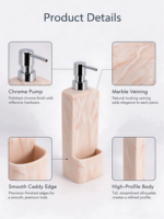Distributeur de savon rechargeable finition marbre avec pompe en résine, pour comptoir de salle de bain, conteneur manuel de savon liquide pour hôtel et maison