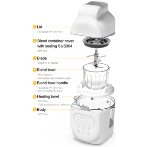 Blender Makanan Bayi 3 in 1 dengan Mangkuk Kaca, Pembersihan Otomatis, Aman untuk Mesin Cuci Piring, Penghangat Uap, Pisau Stainless Steel, Silikon Kelas Dot Bayi - Product Image 2