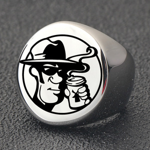 Anillo Redondo de Acero Inoxidable con Diseño de Dibujos Animados, 22 mm, Pulido, Grabado Láser, Joyería de Moda Unisex, Regalo - Product Image 4